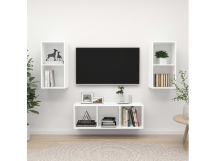 vidaXL 3-dielna súprava TV skriniek biela drevotrieska