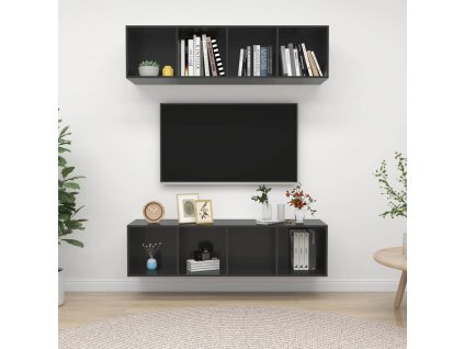 vidaXL Nástenné TV skrinky 2 ks, lesklé sivé, kompozitné drevo