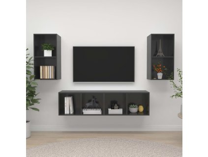 vidaXL Nástenné TV skrinky 4 ks, lesklé sivé, kompozitné drevo