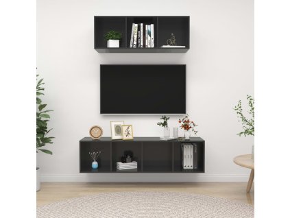 vidaXL 2-dielna súprava TV skriniek, lesklá sivá, kompozitné drevo