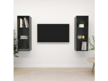 vidaXL Nástenné TV skrinky 2 ks, lesklé sivé, kompozitné drevo