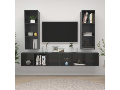 vidaXL Nástenné TV skrinky 4 ks, lesklé sivé, kompozitné drevo