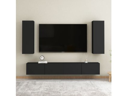 vidaXL 4-dielna súprava TV skriniek čierna kompozitné drevo