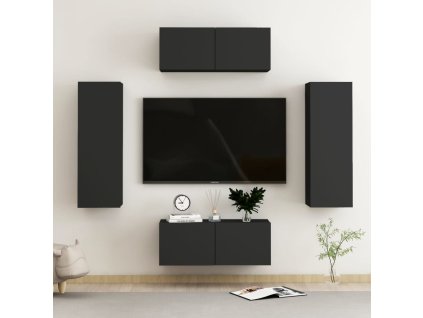 vidaXL 4-dielna súprava TV skriniek čierna kompozitné drevo