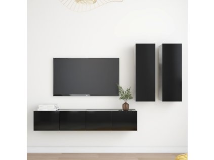 vidaXL 4-dielna súprava TV skriniek čierna kompozitné drevo