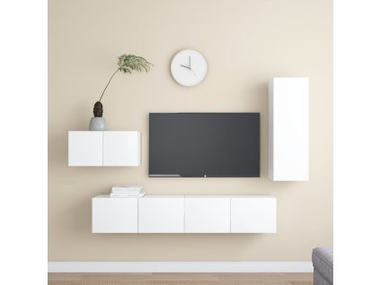 vidaXL 4-dielna súprava TV skriniek, biela, kompozitné drevo