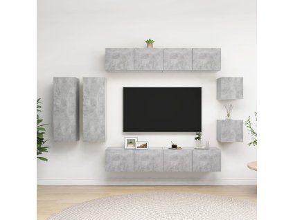 vidaXL 8-dielna súprava TV skriniek, betónovo sivá, kompozitné drevo