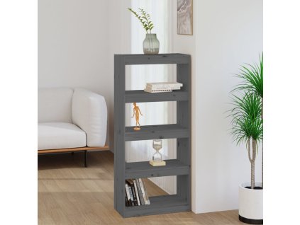 vidaXL Knižnica/deliaca stena sivá 60x30x135,5 cm masívna borovica