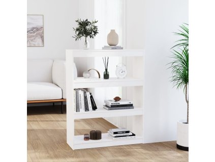 vidaXL Knižnica/deliaca stena biela 80x30x103,5 cm masívna borovica