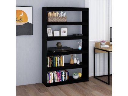 vidaXL Knižnica/deliaca stena čierna 100x30x167,5 cm masívna borovica