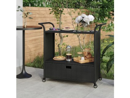 vidaXL Barový vozík so zásuvkou čierny 100x45x97 cm polyratan