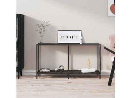vidaXL Konzolový stolík čierny 140x35x75,5 cm tvrdené sklo