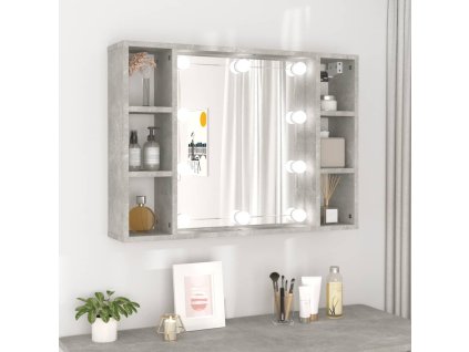 vidaXL Zrkadlová skrinka s LED betónová sivá 76x15x55 cm