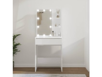vidaXL Toaletný stolík s LED lesklý biely 60x40x140 cm