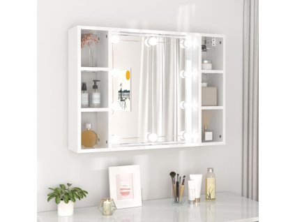 vidaXL Zrkadlová skrinka s LED lesklá biela 76x15x55 cm