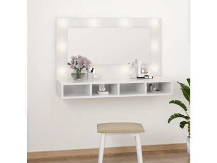 vidaXL Zrkadlová skrinka s LED lesklá biela 90x31,5x62 cm