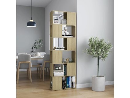 vidaXL Knižnica/deliaca stena biela a dub sonoma 60x24x186 cm drevotrieska
