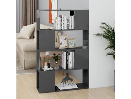 vidaXL Knižnica/deliaca stena lesklá sivá 80x24x124,5 cm