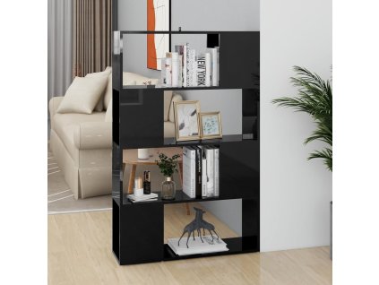 vidaXL Knižnica/deliaca stena lesklá čierna 80x24x124,5 cm