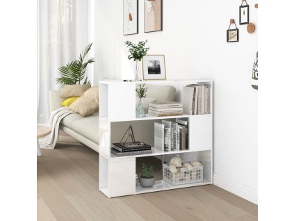 vidaXL Knižnica/deliaca stena, lesklá biela 100x24x94 cm