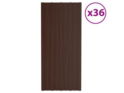 vidaXL Strešné panely 36 ks pozinkovaná oceľ hnedé 100x45 cm