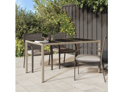 vidaXL Záhradný stôl 150x90x75 cm tvrdené sklo a polyratan čierny