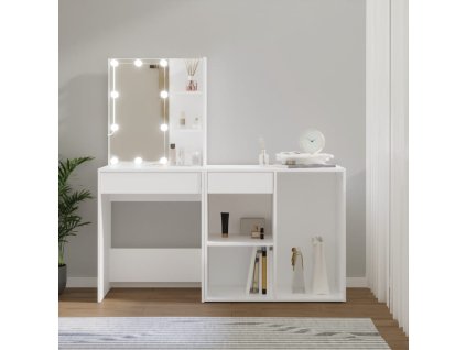 vidaXL Toaletný stolík s LED a skrinkou biely spracované drevo