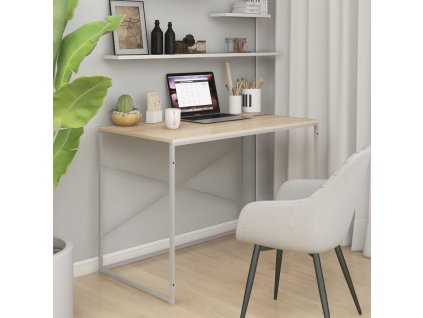 vidaXL Počítačový stôl, biela+dub 110x60x70 cm, kompozitné drevo