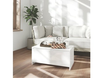 vidaXL Konferenčný stolík, lesklý biely 90x50x41,5cm, kompozitné drevo