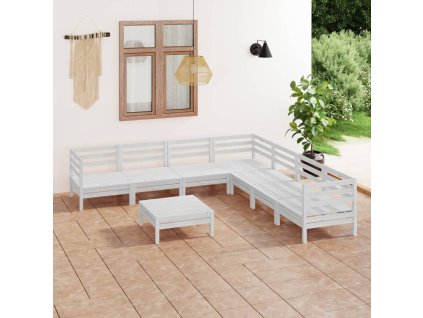 vidaXL 8-dielna záhradná sedacia súprava, borovicový masív, biela