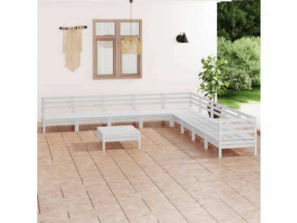vidaXL 10-dielna záhradná sedacia súprava, borovicový masív, biela