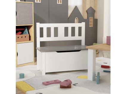 vidaXL Detská úložná lavica biela a šedá 60x30x55 cm MDF