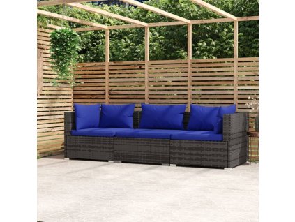 vidaXL 3-miestna pohovka s podložkami sivá polyratan