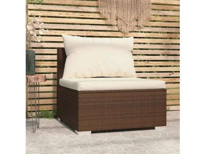 vidaXL Záhradná stredová pohovka s podložkami hnedá polyratanová