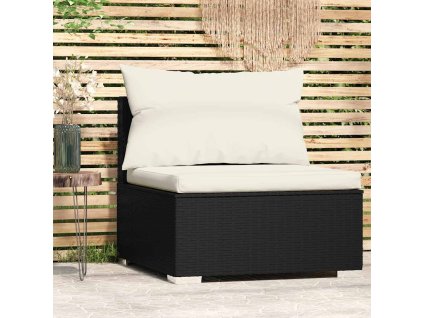 vidaXL Záhradná stredová pohovka s podložkami čierna polyratanová