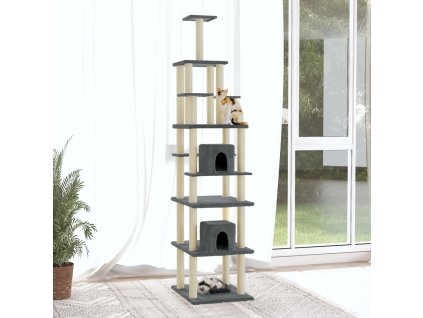 vidaXL Škrabadlo pre mačky so sisalovými stĺpikmi tmavosivé 216 cm