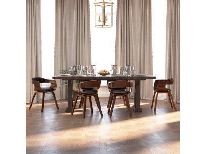 vidaXL Jedálenské stoličky 6 ks, čierne, ohýbané drevo a umelá koža