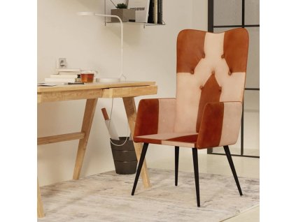 vidaXL Kreslo wingback hnedé a krémové pravá koža