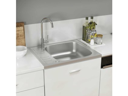 vidaXL Kuchynský drez s odkvapkávačom, strieborný 600x500x155 mm, oceľ