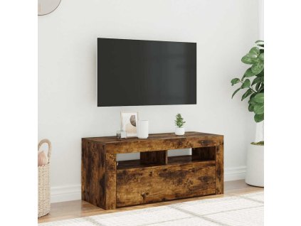 vidaXL TV skrinka s LED svetlami dymový dub 90x35x40 cm