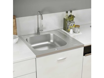 vidaXL Kuchynský drez s odkvapkávačom, strieborný 600x600x155 mm, oceľ