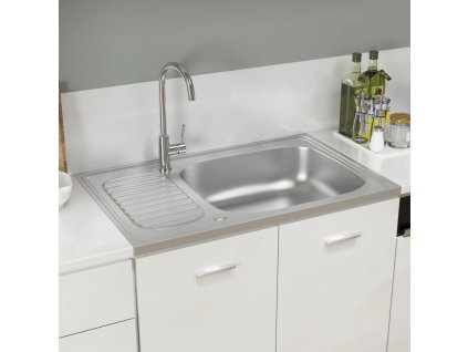 vidaXL Kuchynský drez s odkvapkávačom, strieborný 800x500x155 mm, oceľ