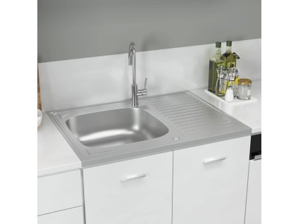 vidaXL Kuchynský drez s odkvapkávačom, strieborný 800x600x155 mm, oceľ