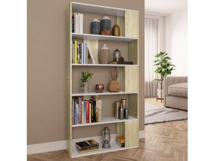 vidaXL Knižnica/deliaca stena, biela a sonoma 80x24x159 cm