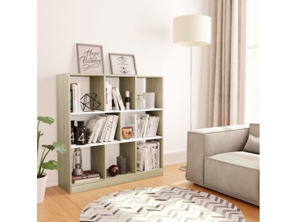 vidaXL Knižnica, biela a dub sonoma 97,5x29,5x100 cm, kompozitné drevo