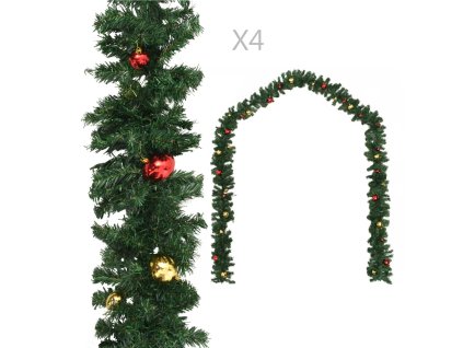vidaXL Vianočné girlandy 4 ks s guľami zelené 270 cm PVC