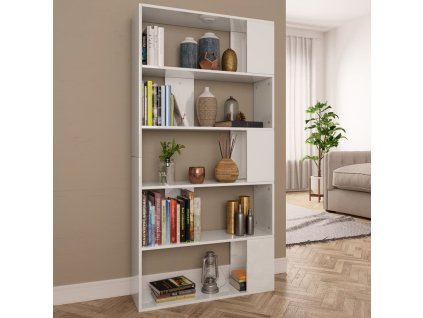 vidaXL Knižnica/deliaca stena, lesklá biela 80x24x159 cm