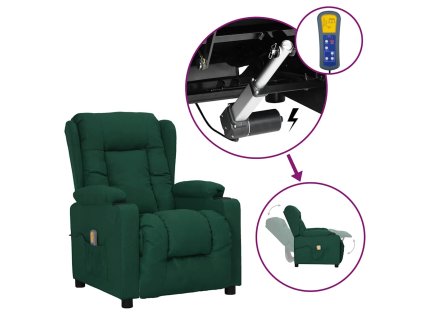 vidaXL Zdvíhacie masážne kreslo tmavozelené látkové