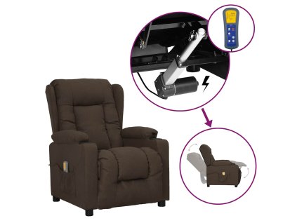 vidaXL Zdvíhacie masážne kreslo tmavohnedé látkové