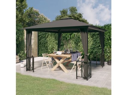 vidaXL Altánok s bočnými stenami a dvojitou strechou 3x3 m antracitový